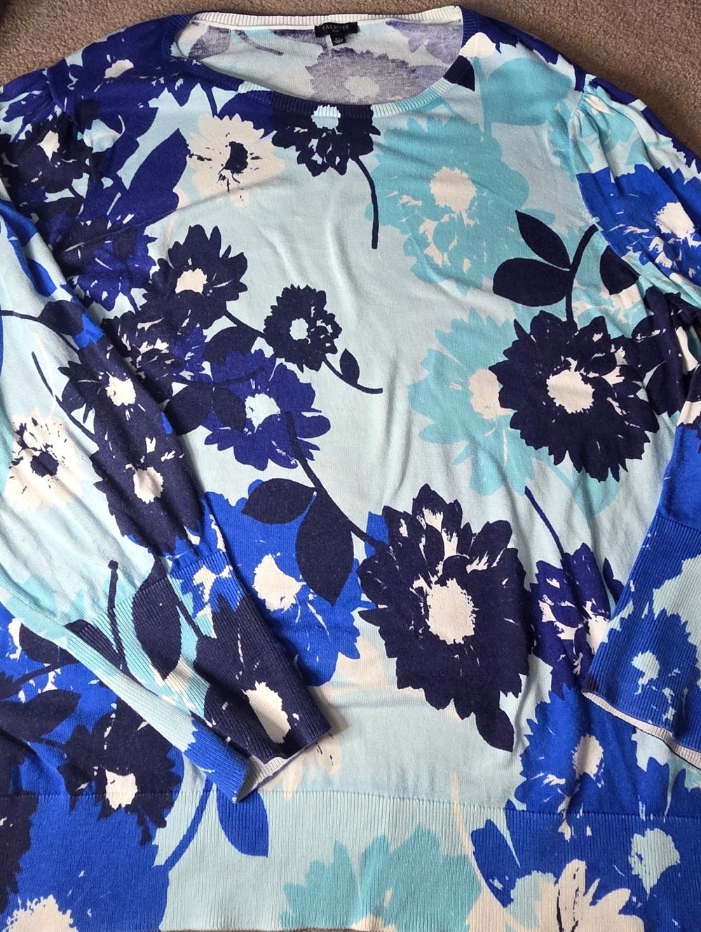 Talbots Floral Sweater Womens 2X Blue Cotton Tencel Knit Spring #Coastal#Grandma